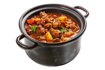 meat stew in cooking pot isolated on transparent background