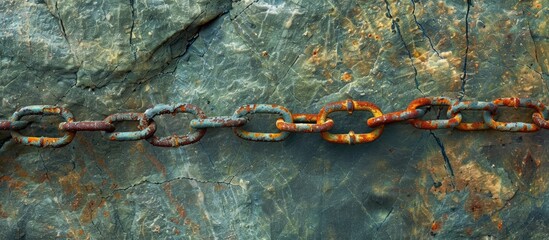Poster - Rusty chain accentuates copy space image on granite.