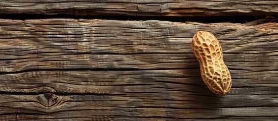 Wall Mural - Peanut in the shell on a wooden backdrop with copy space image available.