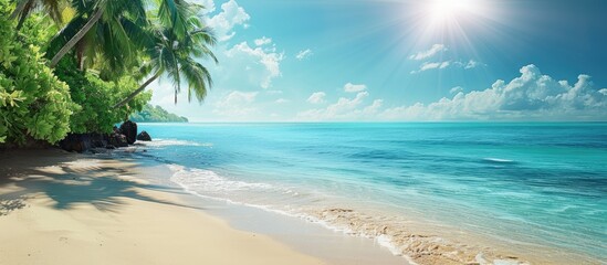 Poster - Enjoying a tropical holiday with the sun, sea, and sandy beach of Asia - perfect for a greeting card or travel brochure with copy space image.