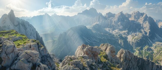 Sticker - Breathtaking vista of rugged mountains, with a copy space image.