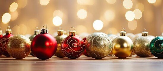 Poster - A detailed view of festive Christmas ornaments with a copy space image.