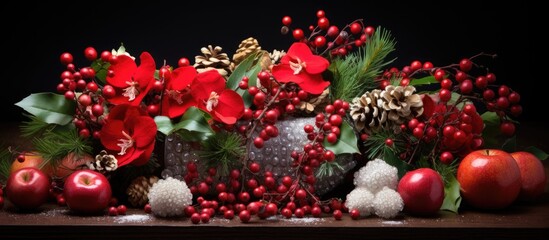 Aufkleber - Festive holiday arrangement with a New Year theme perfect for a copy space image.