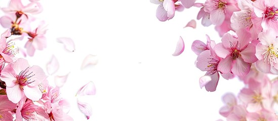 Poster - Cherry blossom pink Sakura isolated on white background with copy space image.