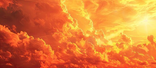 Poster - Sunset sky with blood red clouds against a golden backdrop, creating a stunning copy space image.