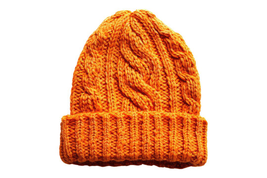 Orange knitted hat isolated on transparent background
