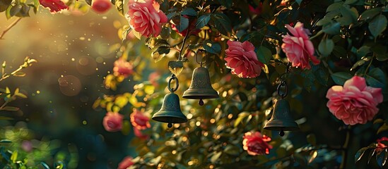 Sticker - Floral background with bells in the garden, providing copy space image.