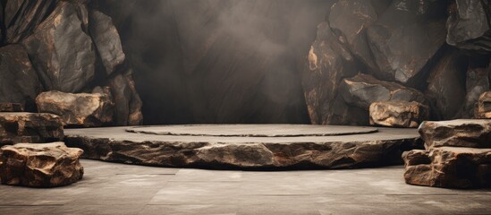 Fototapete - Textured stones creating a rustic podium background with copy space image.
