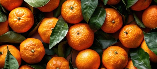 Poster - Fresh ripe tangerines create a frame with a background of orange, perfect for a copy space image with citrus fruit.