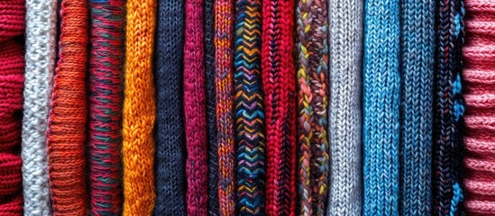 Fototapete - Background featuring various knitted fabric textures with copy space image included.
