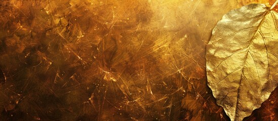 Poster - Background featuring a shiny yellow leaf gold foil texture with copy space image.