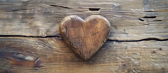 Aufkleber - Heart shape on a textured wooden surface with copy space image.