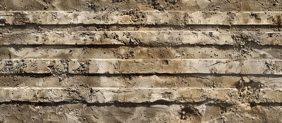 Poster - Stone wall with horizontal stripes covered in dirt, providing a textured background, featuring a space for inserting an image.