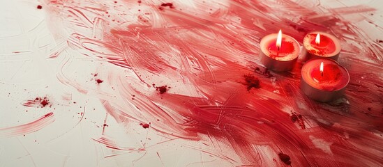 Poster - Valentine's Day concept with red scribbles, candles on white background - ideal for a Valentine's Day themed banner or background with copy space image.