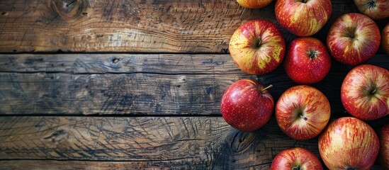 Poster - Apples from the garden displayed on a rustic wooden table with a blank space for text or images.