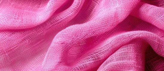 Poster - Top view background with a bright pink woven fabric providing a vibrant backdrop for copy space images.