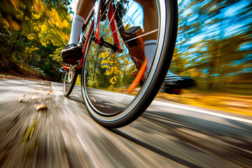 Professional bicyclist athlete riding a race at high speed. Sprint racing movement. Cycling competition.