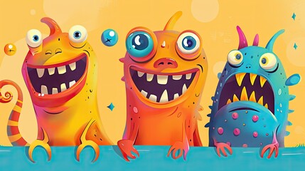 Playful cartoon characters with exaggerated features and bright colors.