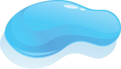 Poster - Blue liquid puddle spreading on a white background, creating a shiny and reflective surface