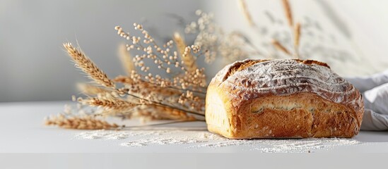 Poster - A loaf of bread displayed on a clean white surface, highlighting the simplicity of the design with ample space for additional visuals - a copy space image.