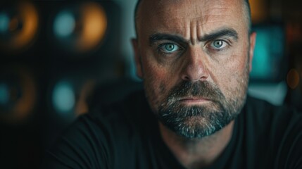 Poster - Portrait of a man with green eyes and a beard. AI.