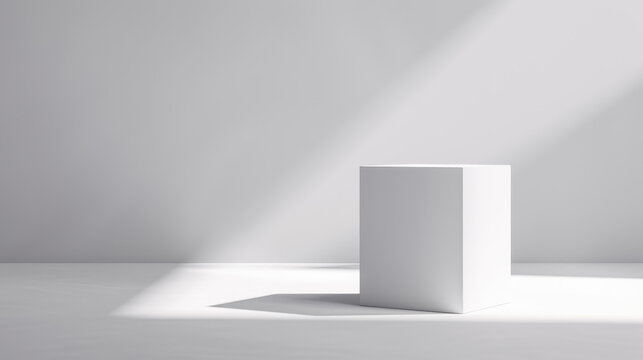 Clean white backdrop for product display with room for customization. Professional studio setting with 3D rendering.