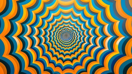 Wall Mural - A dynamic optical illusion artwork with concentric rings of yellow and blue