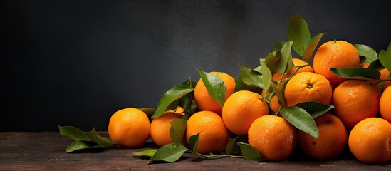 Poster - A variety of plump tangerines arranged on a dark backdrop with space for text or images.