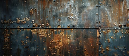 Poster - A weathered and aged metal backdrop with copy space image.