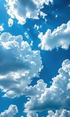 Poster - Fluffy white clouds against a bright blue sky. AI.