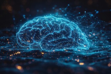 Poster - Digital Brain Representation with Glowing Blue Lines