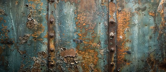 Poster - A weathered and aged metal backdrop with copy space image.