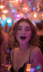 Poster - Excited woman at a party. AI.