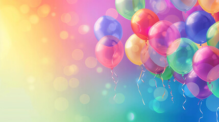 Wall Mural - Colorful balloons floating in the sky with a rainbow gradient background. Balloons located corner 