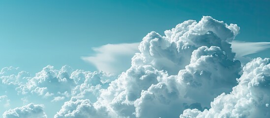 Poster - A close-up of a serene blue sky with fluffy white clouds, with space for adding images.