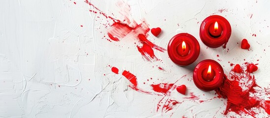 Poster - Valentine's Day concept with red scribbles, candles on white background - ideal for a Valentine's Day themed banner or background with copy space image.