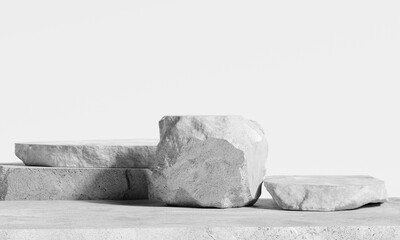 Fototapete - White stone podium, Cosmetic display product stand on white background. 3D rendering	
