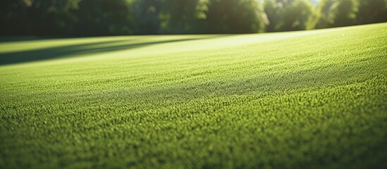 Poster - Close-up, the green grass on the golf course is visible, casting shadows. Copy space image.