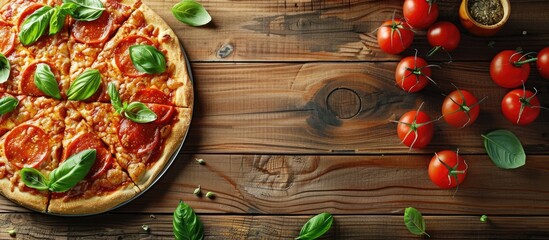 Poster - Freshly baked traditional Italian pizza with copy space image.