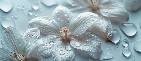 Aufkleber - White flower petals with water drops on them displayed in a copy space image