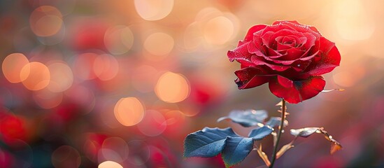 Poster - Red rose displayed against a blurred background with ample copy space image