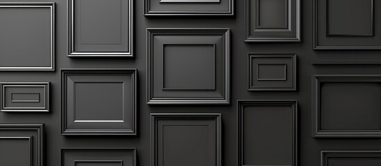 Aufkleber - Black wall adorned with empty frames serves as a mockup for design presenting a copy space image