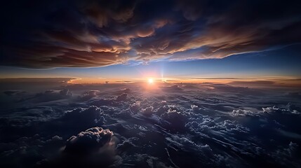 Wall Mural - A breathtaking view from a private airplane window, showcasing a vast cloud sea illuminated by the golden rays of the setting sun.
