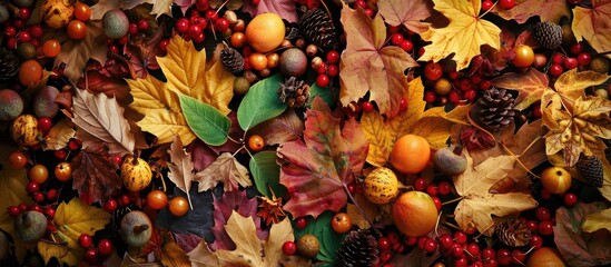 Poster - Autumn approaches bringing its vibrant array of seasonal images and colors to the fore ideal for a copy space image