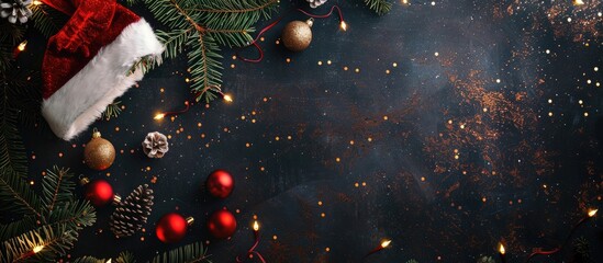 Aufkleber - Overhead view of a New Year s background decorated with Santa s hat and text providing copy space for an image