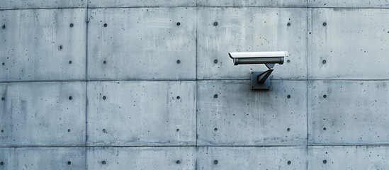 Aufkleber - Security camera mounted on gray cement wall with flexible metal conduit perfect for surveillance with copy space image