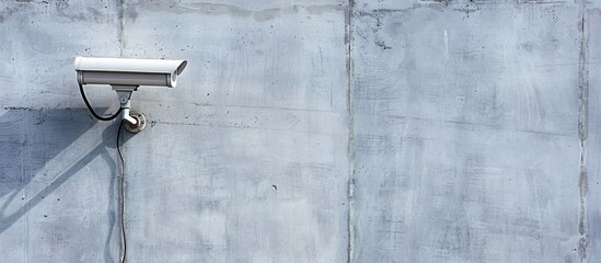 Aufkleber - Security camera mounted on gray cement wall with flexible metal conduit perfect for surveillance with copy space image