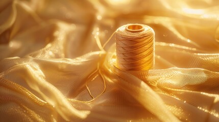 Aufkleber - A spool of thread sits on top of a piece of cloth, ready to be used for sewing or crafting