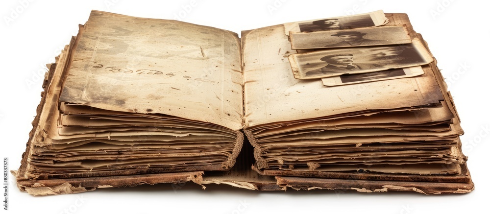 Antique scrapbooking essentials aged book with empty pages and vintage ...