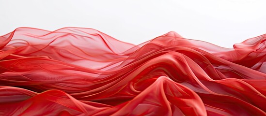 Aufkleber - A delicate red chiffon fabric with gentle curves and flowing waves set against a plain white backdrop suitable for a copy space image